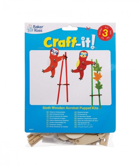 AX577 Sloth Wooden Acrobat Kits - Pack of 3 Make Your Own Puppets for Kids Arts and Wood Crafts Projects $18.00 - Kids' Drawi...