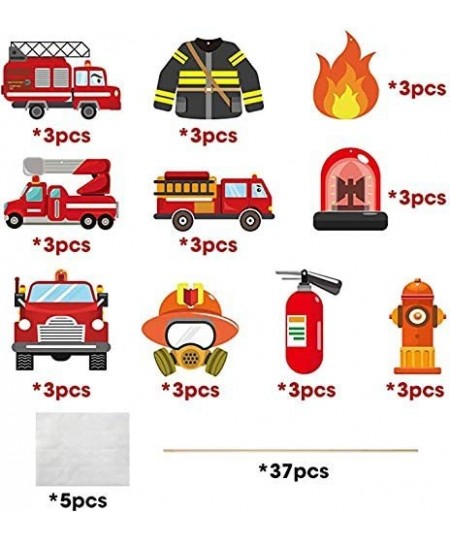 30Pcs Fire Truck Centerpiece Sticks Fireman Themed Birthday Party Favor Firefighter Table Topper Decorations Firetruck Fire H...