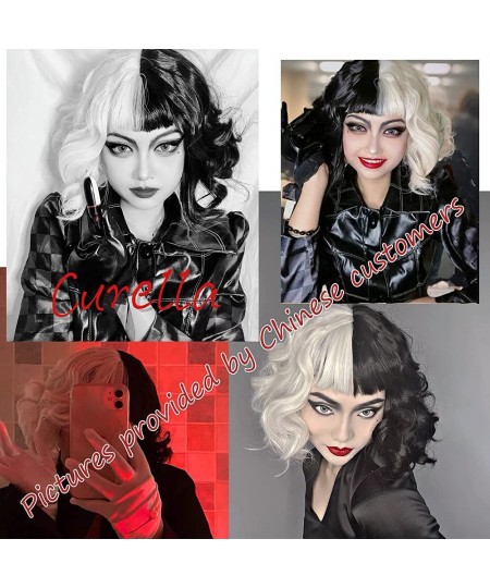 Cruella deVil Cosplay Costume Wig Black and White Synthetic Hair Heat Resistant Role Play Hairs for Halloween Christmas Carni...