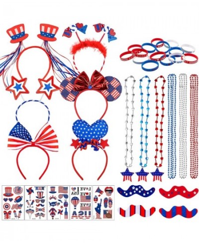 4th of July Party Accessories Patriotic Stars Stripes Bow Bopper Headband Temporary Tattoo Star Bead Necklace Bracelet Mustac...