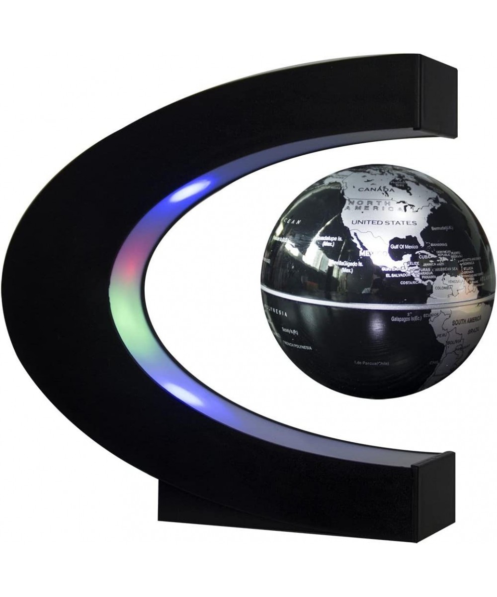 Floating Globe with LED Lights C Shape Magnetic Levitation Floating Globe World Map for Desk Decoration (Black-Silver) $43.27...