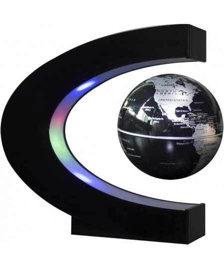 Floating Globe with LED Lights C Shape Magnetic Levitation Floating Globe World Map for Desk Decoration (Black-Silver) $43.27...