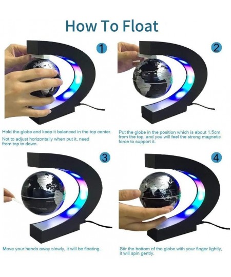 Floating Globe with LED Lights C Shape Magnetic Levitation Floating Globe World Map for Desk Decoration (Black-Silver) $43.27...