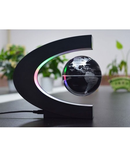 Floating Globe with LED Lights C Shape Magnetic Levitation Floating Globe World Map for Desk Decoration (Black-Silver) $43.27...