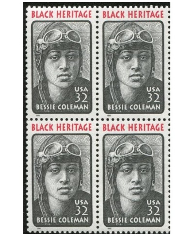 BESSIE COLEMAN ~ BLACK HERITAGE ~ AVIATOR ~ QUEEN BESS ~ PILOT 2956 Block of 4 x 32¢ US Postage Stamps $16.47 - Collectibles ...