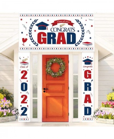 2022 Graduation Banner Class of 2022 Congrats Grad Porch Sign Banner 2022 Red Blue Graduation Party Decorations for Indoor Ou...