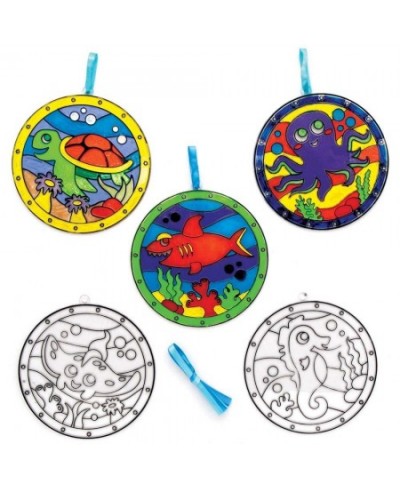 FE241 Sealife Suncatcher Craft - Pack of 6 Stained Glass Effect for Kids to Decorate and Display for Arts and Craft Activitie...