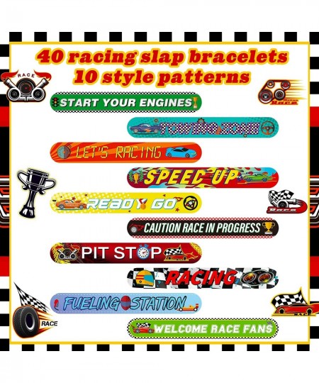 40 Pcs Race Car Party Decorations Favors Racing Bracelet for Kids Racing Wristbands Bracelet Checkered Slap Bracelets Dirt Bi...