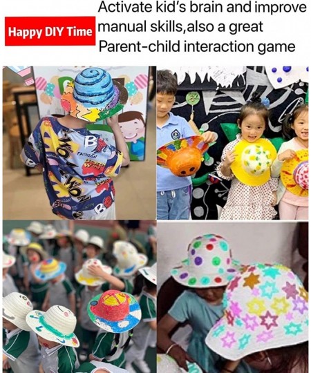 DIY White Straw Hats for Kids Creative Handcrafts Creative Painting Sun Hats Child Mardi Gras Easter harvest Thanksgiving Whi...