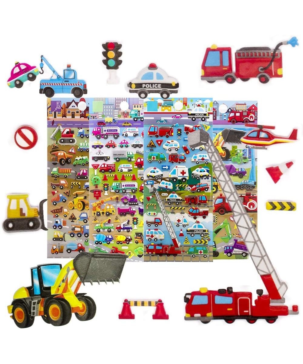 3D Puffy Stickers for Kids Reusable Car Sticker for Toddler Boys Girls includes Truck Construction Tractor - 4 Sheets (Vehicl...