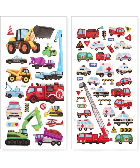 3D Puffy Stickers for Kids Reusable Car Sticker for Toddler Boys Girls includes Truck Construction Tractor - 4 Sheets (Vehicl...