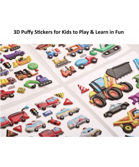 3D Puffy Stickers for Kids Reusable Car Sticker for Toddler Boys Girls includes Truck Construction Tractor - 4 Sheets (Vehicl...