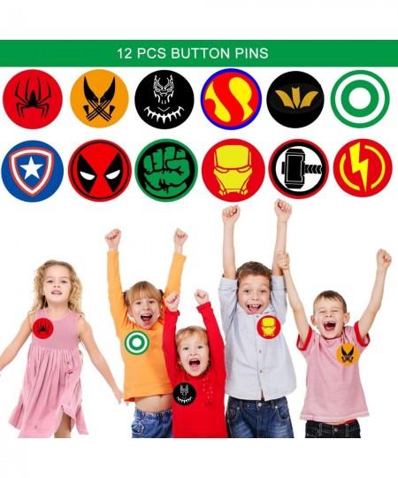 98Pcs Superhero Party Favors Superhero Birthday Supplies Include Hero Masks Silicone Wristbands Button Pins Silicone Key Chai...