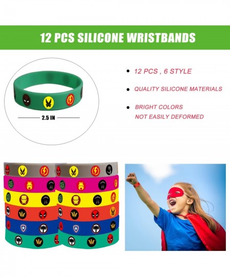 98Pcs Superhero Party Favors Superhero Birthday Supplies Include Hero Masks Silicone Wristbands Button Pins Silicone Key Chai...