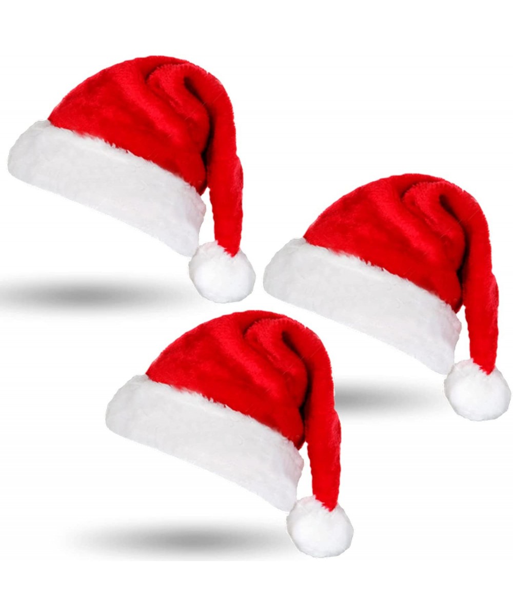 3Pcs Quality Christmas Hat Santa Hat Xmas Holiday Hat for Kids Unisex Velvet Comfort Christmas Hats Extra Thicken Classic Plu...