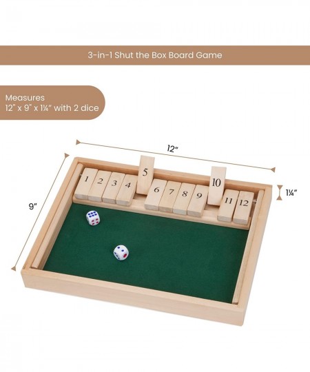 Large Shut The Box Game - 3-in-1 Board Game - 12 Dice Board Game - Wooden Pub Tabletop Game Box - 2 Dice Included $29.73 - Bo...