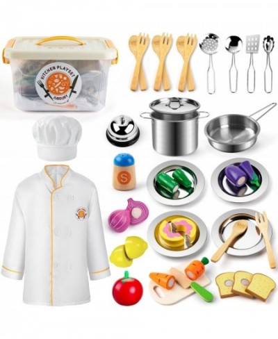 Pretend Play Kitchen Set - Toy Kitchen Accessories with Stainless Steel Cookware Pots and Pans Plates Cooking Utensils Kids C...