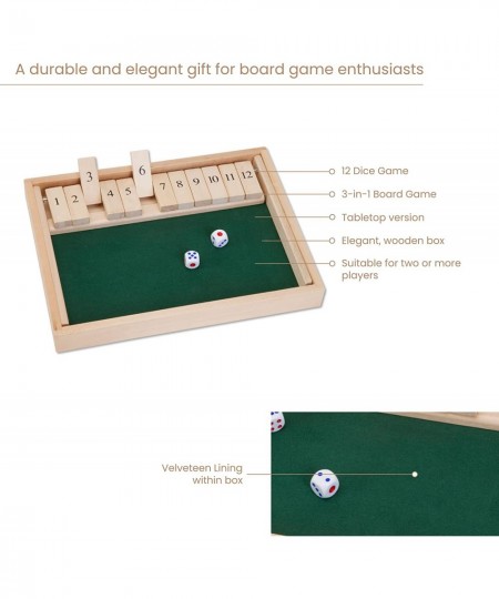 Large Shut The Box Game - 3-in-1 Board Game - 12 Dice Board Game - Wooden Pub Tabletop Game Box - 2 Dice Included $29.73 - Bo...