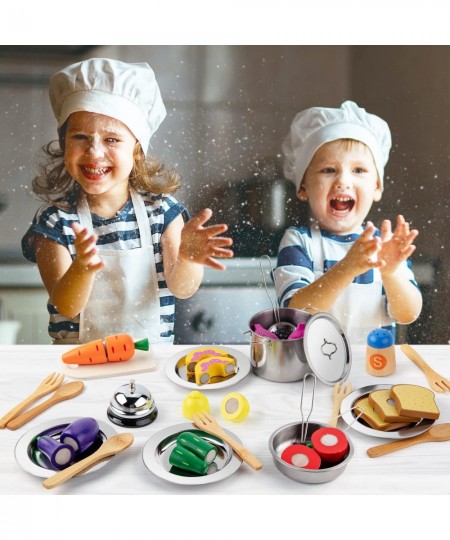 Pretend Play Kitchen Set - Toy Kitchen Accessories with Stainless Steel Cookware Pots and Pans Plates Cooking Utensils Kids C...