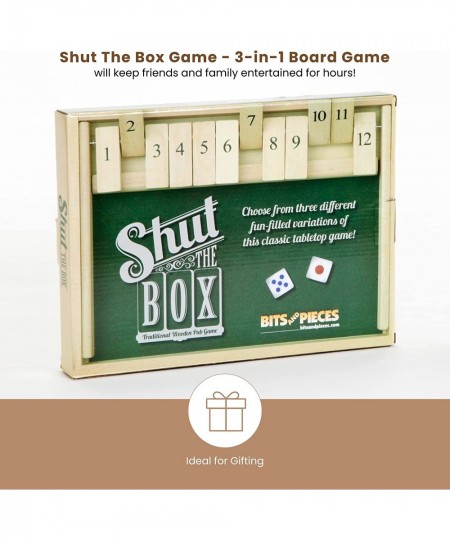 Large Shut The Box Game - 3-in-1 Board Game - 12 Dice Board Game - Wooden Pub Tabletop Game Box - 2 Dice Included $29.73 - Bo...