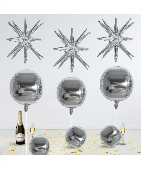 Silver Foil Balloons Silver Star Foil Balloons 9PCS Silver Starburst Foil Balloon Set Explosion Point Star Balloons 4D Silver...