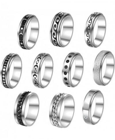 10 Pcs Anxiety Ring Stainless Steel Fidget Ring for Women Men Anti Anxiety Moon Star Ring Cool Relieveing Stress Spinner Ring...