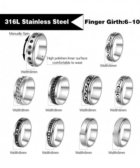 10 Pcs Anxiety Ring Stainless Steel Fidget Ring for Women Men Anti Anxiety Moon Star Ring Cool Relieveing Stress Spinner Ring...