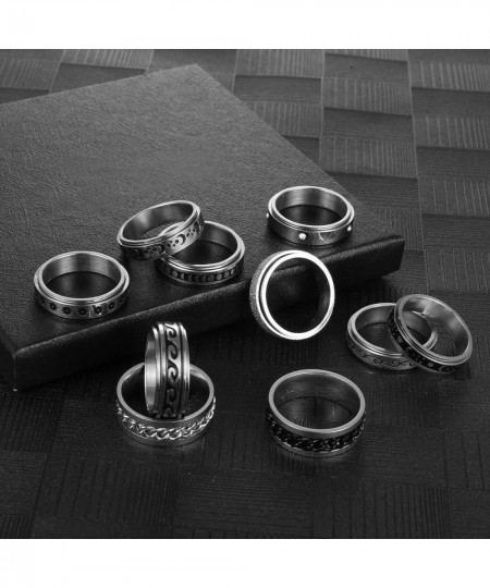 10 Pcs Anxiety Ring Stainless Steel Fidget Ring for Women Men Anti Anxiety Moon Star Ring Cool Relieveing Stress Spinner Ring...