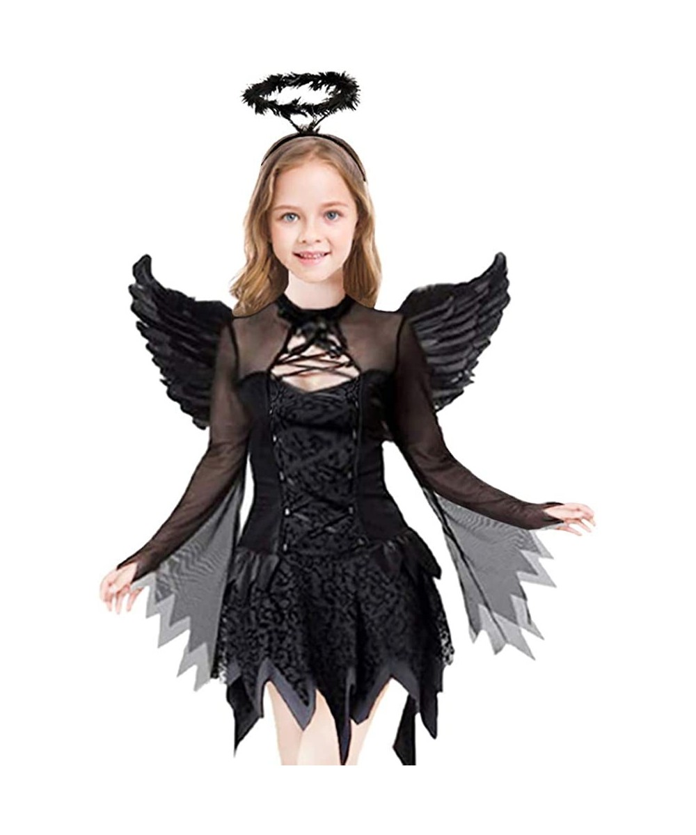 Girls Fallen Angle Costume Black Fancy Party Dress with Headband and Wings $32.61 - Kids' Costumes