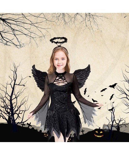 Girls Fallen Angle Costume Black Fancy Party Dress with Headband and Wings $32.61 - Kids' Costumes