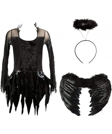 Girls Fallen Angle Costume Black Fancy Party Dress with Headband and Wings $32.61 - Kids' Costumes