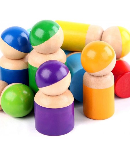 Montessori Toys for Toddlers Wooden Rainbow Peg Dolls Shapes Sorting Toys 9 Wood People Figures Cylinder Blocks Preschool Lea...