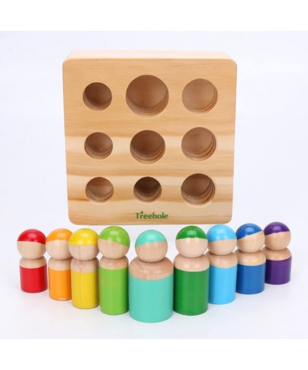 Montessori Toys for Toddlers Wooden Rainbow Peg Dolls Shapes Sorting Toys 9 Wood People Figures Cylinder Blocks Preschool Lea...