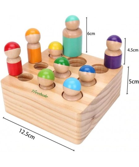 Montessori Toys for Toddlers Wooden Rainbow Peg Dolls Shapes Sorting Toys 9 Wood People Figures Cylinder Blocks Preschool Lea...