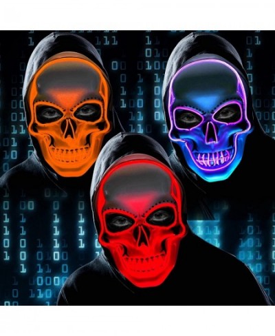 3 Pieces Halloween LED Mask Light up Scary Skull Face Cover Glowing Halloween Skull Cover for Cosplay Halloween Party Supplie...