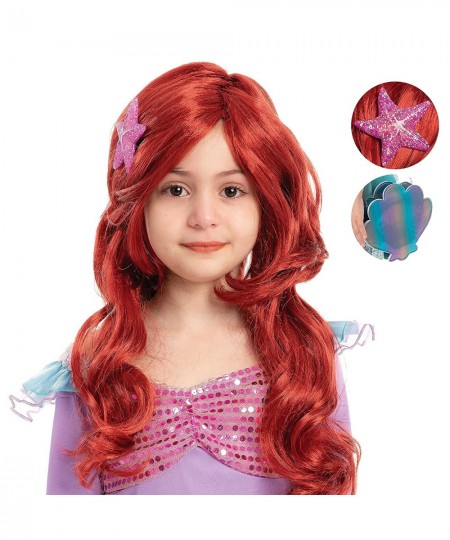 Girls Red Long Curly Mermaid Wig with Star Barrett and Shell Purse Halloween Little Mermaid Costume Wig Mermaid Cosplay Party...