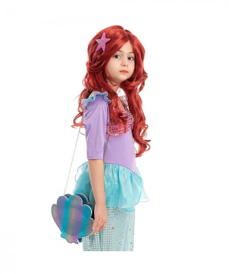 Girls Red Long Curly Mermaid Wig with Star Barrett and Shell Purse Halloween Little Mermaid Costume Wig Mermaid Cosplay Party...