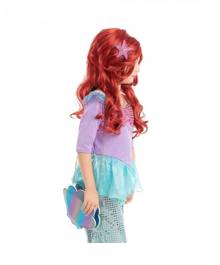 Girls Red Long Curly Mermaid Wig with Star Barrett and Shell Purse Halloween Little Mermaid Costume Wig Mermaid Cosplay Party...