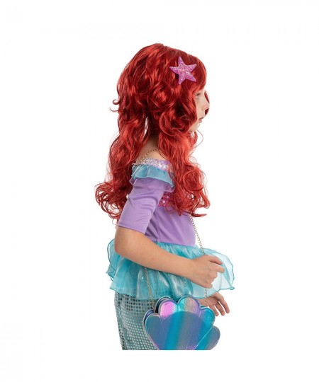 Girls Red Long Curly Mermaid Wig with Star Barrett and Shell Purse Halloween Little Mermaid Costume Wig Mermaid Cosplay Party...