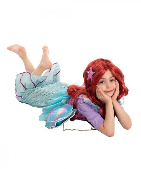 Girls Red Long Curly Mermaid Wig with Star Barrett and Shell Purse Halloween Little Mermaid Costume Wig Mermaid Cosplay Party...