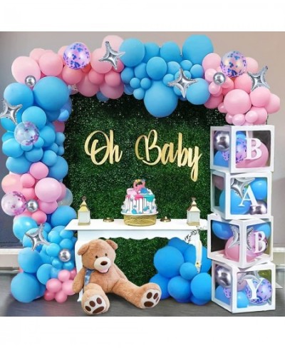 120pcs Baby Box Gender Reveal Baby Shower Decorations with Balloon Garland Arch Kit Blue Pink White Baby Letters DIY Baby Box...