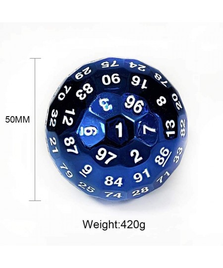 Single 100 Sided Polyhedral Metal Zinc Alloy Dice D100 dice Dungeon Solid Blue Color with White Numbering (50mm) $75.86 - Gam...