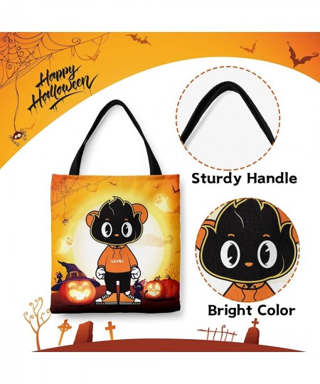 2 Large Halloween Tote Bag Halloween Canvas Bags for Kids 13.8”× 12.6” Halloween Bags with Witch Pumpkin Halloween Reusable G...