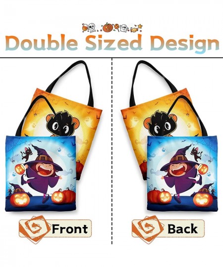 2 Large Halloween Tote Bag Halloween Canvas Bags for Kids 13.8”× 12.6” Halloween Bags with Witch Pumpkin Halloween Reusable G...