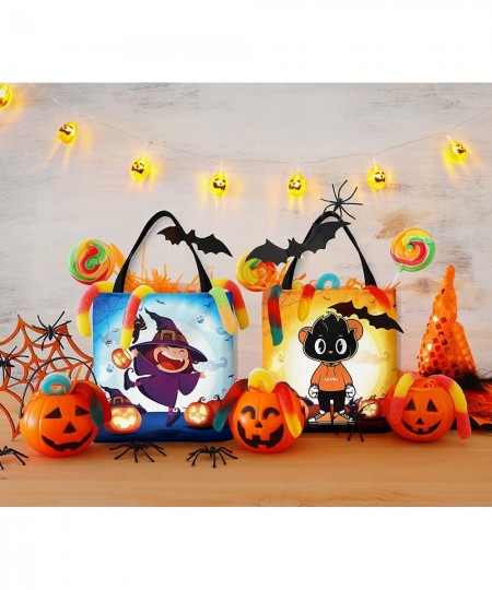 2 Large Halloween Tote Bag Halloween Canvas Bags for Kids 13.8”× 12.6” Halloween Bags with Witch Pumpkin Halloween Reusable G...