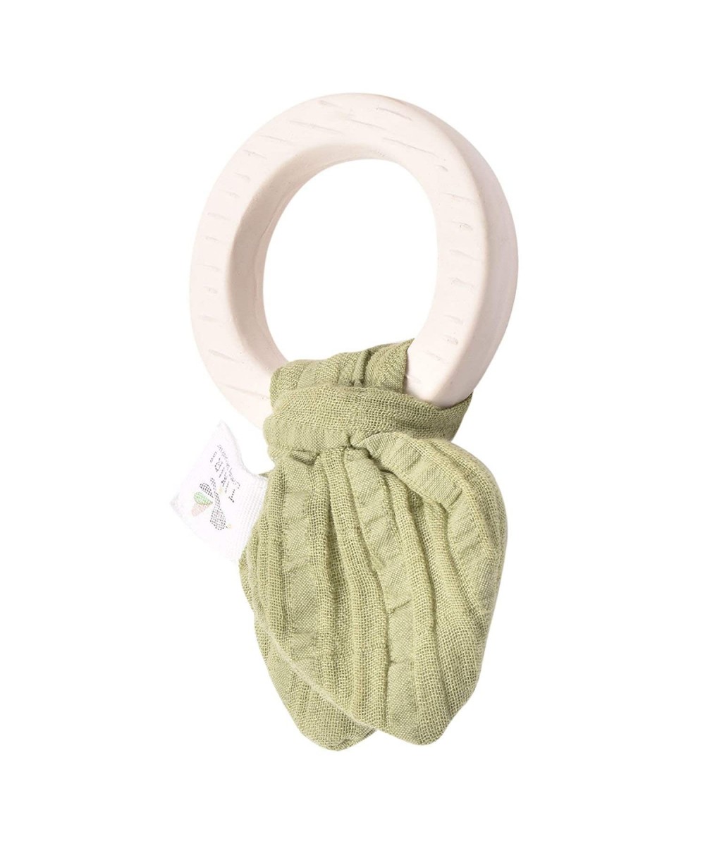 Tikiri Toys Natural Rubber Teething Ring- with Olive Green Muslin Tie $22.59 - Baby Teether Toys