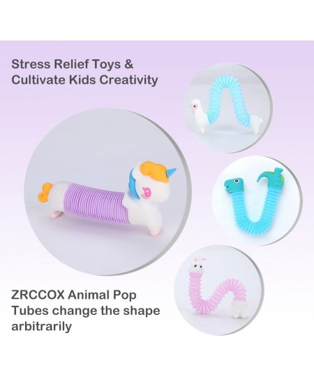 Sensory Toys New Pop Tubes Unicorn Dinosaur Bunny and Alpaca Fidget Toys Fine Motor Skills Fidget Pack 4Pcs Toddler Toys Kids...