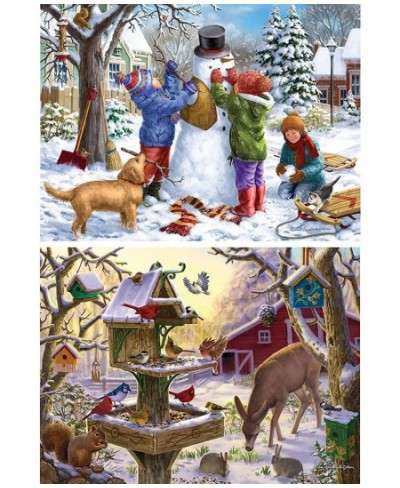 - Value Set of Two (2) 1000 Piece Jigsaw Puzzles for Adults - Each Puzzle Measures 20" x 27" - 1000 pc Snowman Snow Day Sunri...