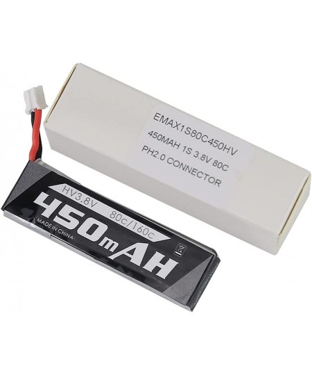 EMAX 6pcs 450mAh 1S LiPo Battery 3.8V HV 85C LiHV Batteries with PH2.0 Compatible for 1S Racing Drone Quadcopter EMAX TinyHaw...