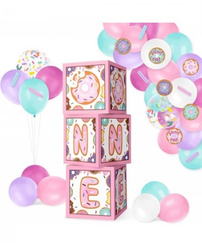 Donut One Balloons Boxes Decoration Pastel Baby First Birthday Backdrop Blocks Sprinkles Photo Props Cutouts Sweet One Year A...